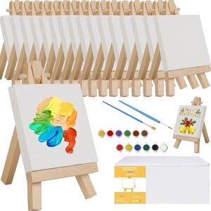 Gredak 18-Pack 3x3 Inch Mini Canvas & Easel Set for Painting & Crafting